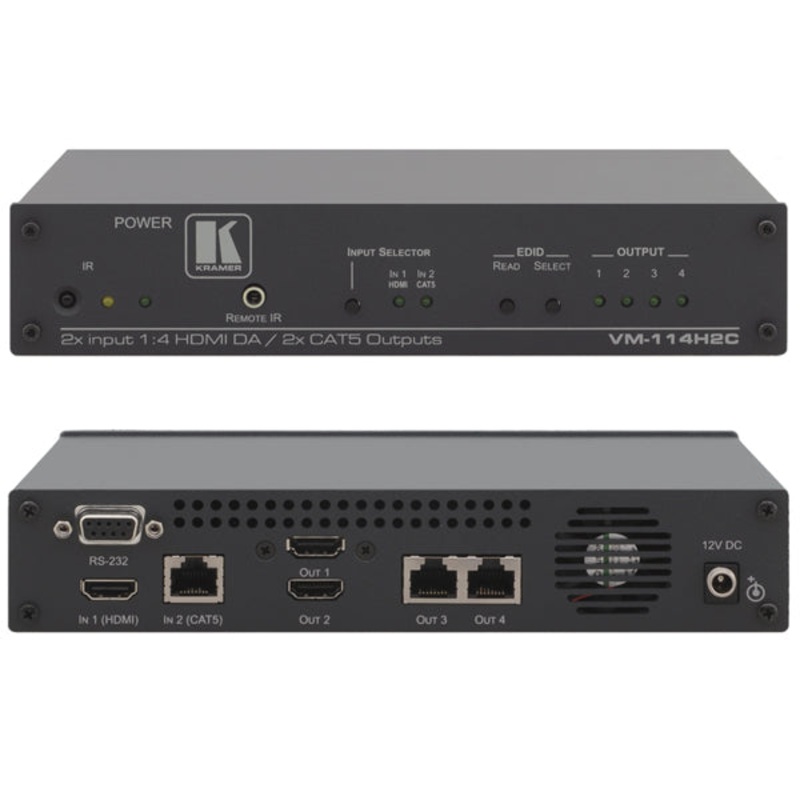 Kramer Electronics VM-114H2C 2×1:2+2 HDMI & DGKat with RS-232 & IR to HDMI & PoC Long-reach DGKat switchable DA