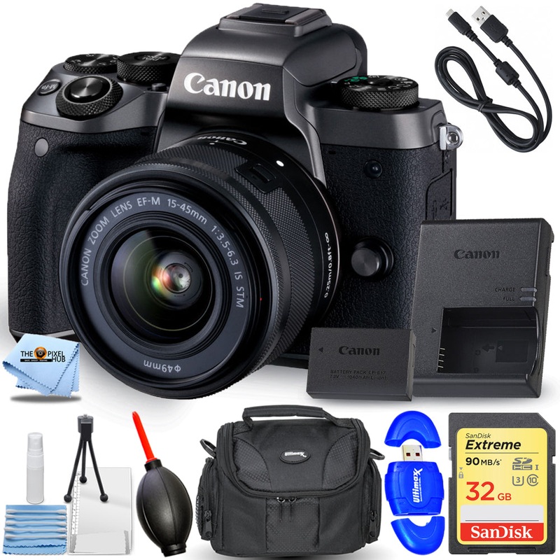 Canon EOS M5 Mirrorless Digital Camera with 15-45mm Lens – 7PC Accessory Bundle