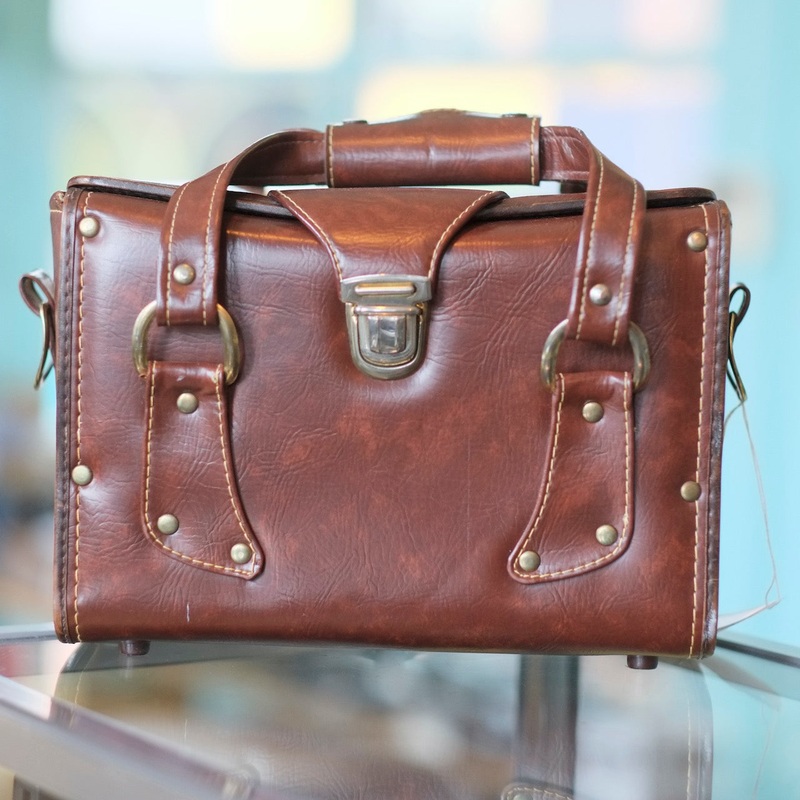 Brown vinyl camera bag