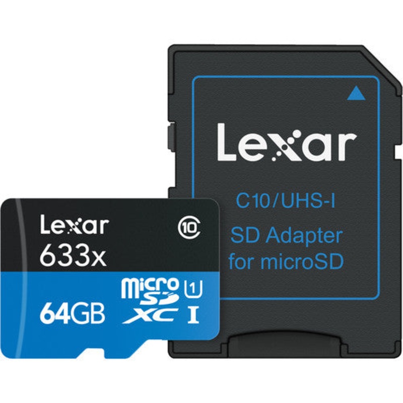 Lexar 64GB microSDHC 633x 100MB/s UHS-I Memory Card with SD Adapter
