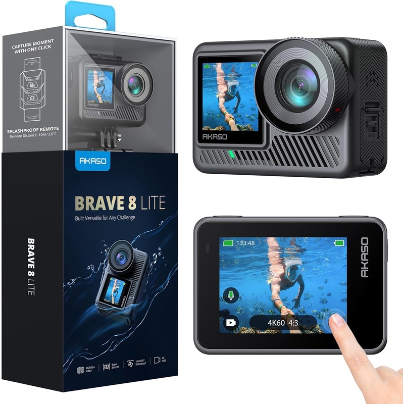 BRAVE 8 LITE Action Camera 2-Battery Set with Dual Charger & Remote