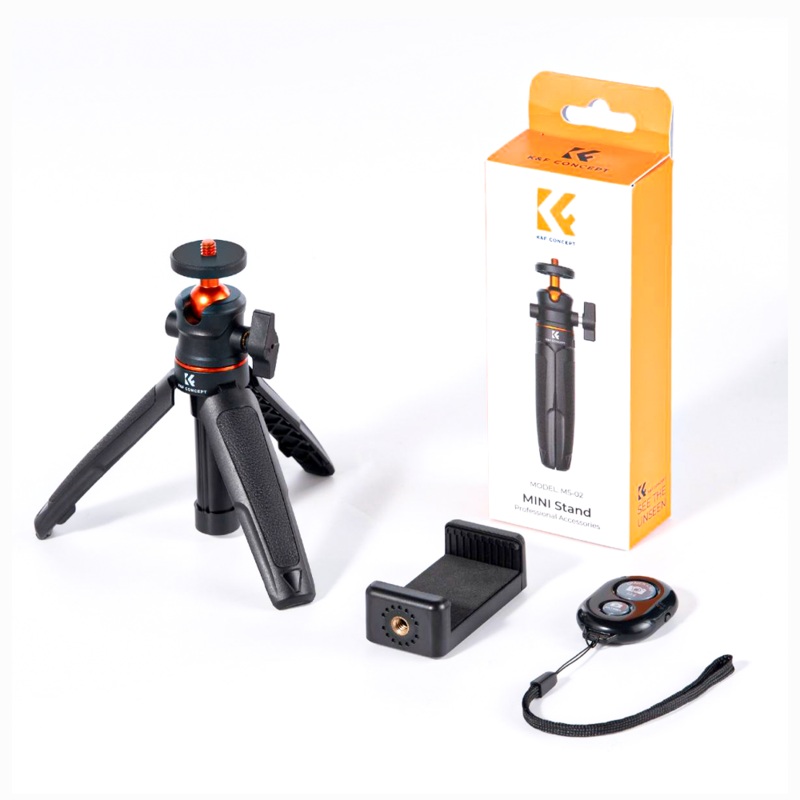 K&F Concept KF09.128V3 Cell Phone Tripod MS02 34cm phone tripod with remote Black Orange