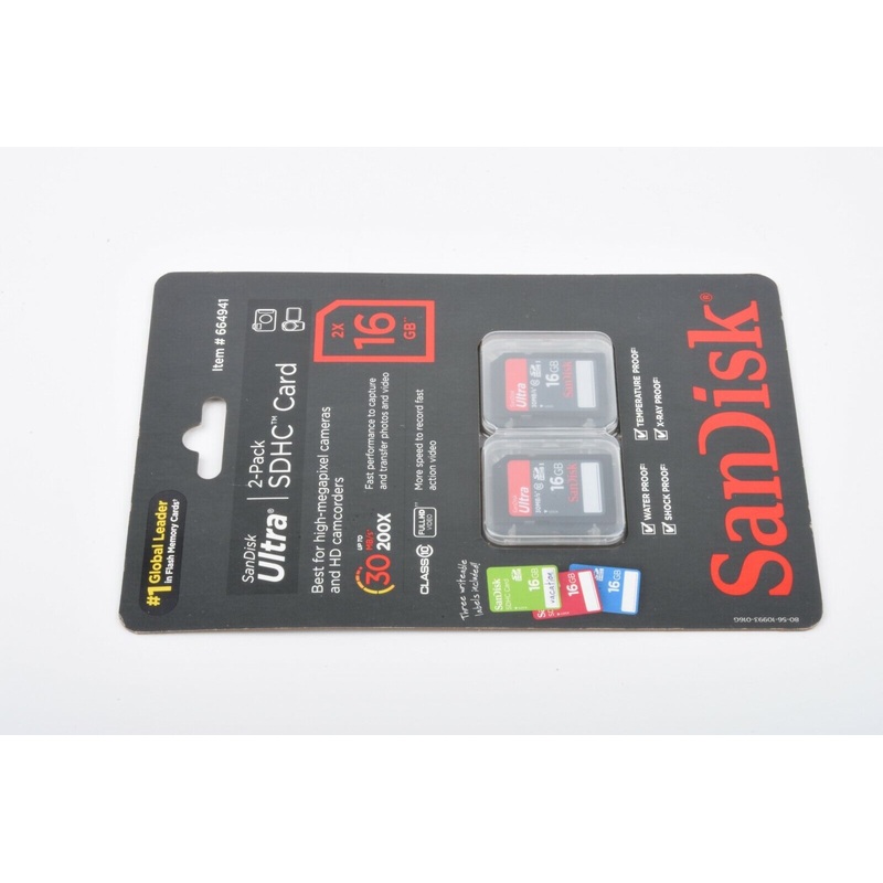 2X Sandisk 16GB SDHC SD cards in jewel cases 30MB/s