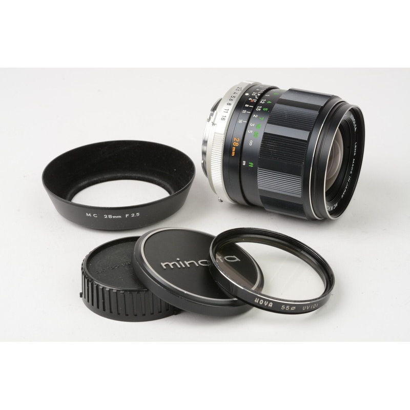 Minolta MC W.Rokkor-X SI 28mm F2.5 Lens for MD Mount, Caps, Hood, Sharp!