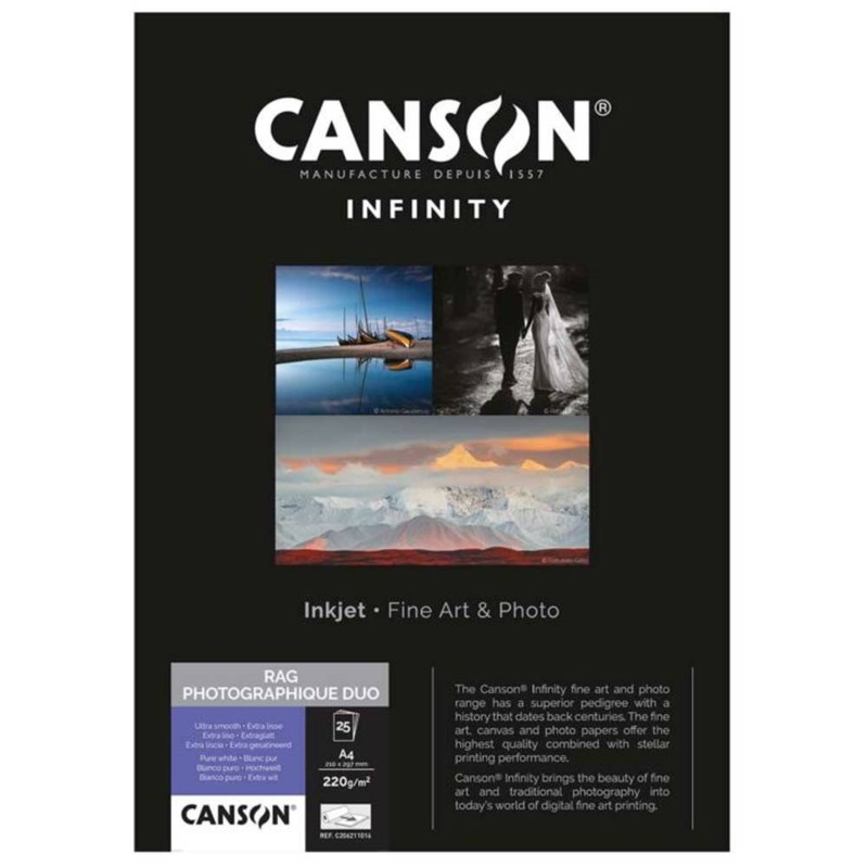 Canson Infinity Rag Photographique Duo 220gsm Photo Paper – Double Sided – A4 25 Sheets