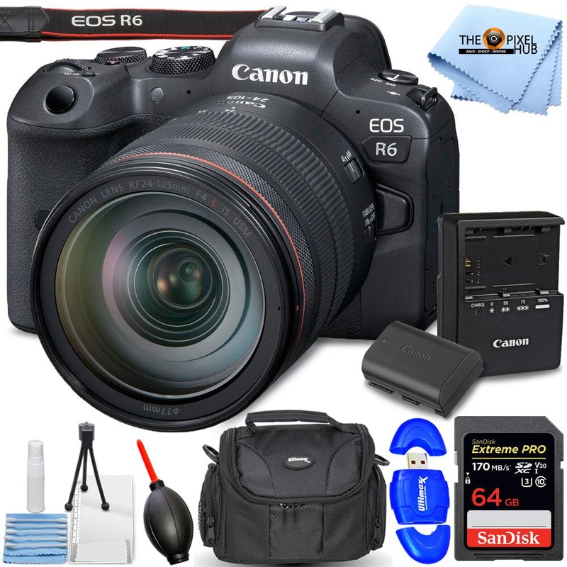Canon EOS R6 Mirrorless Camera with 24-105mm f/4 Lens – 7PC Accessory Bundle